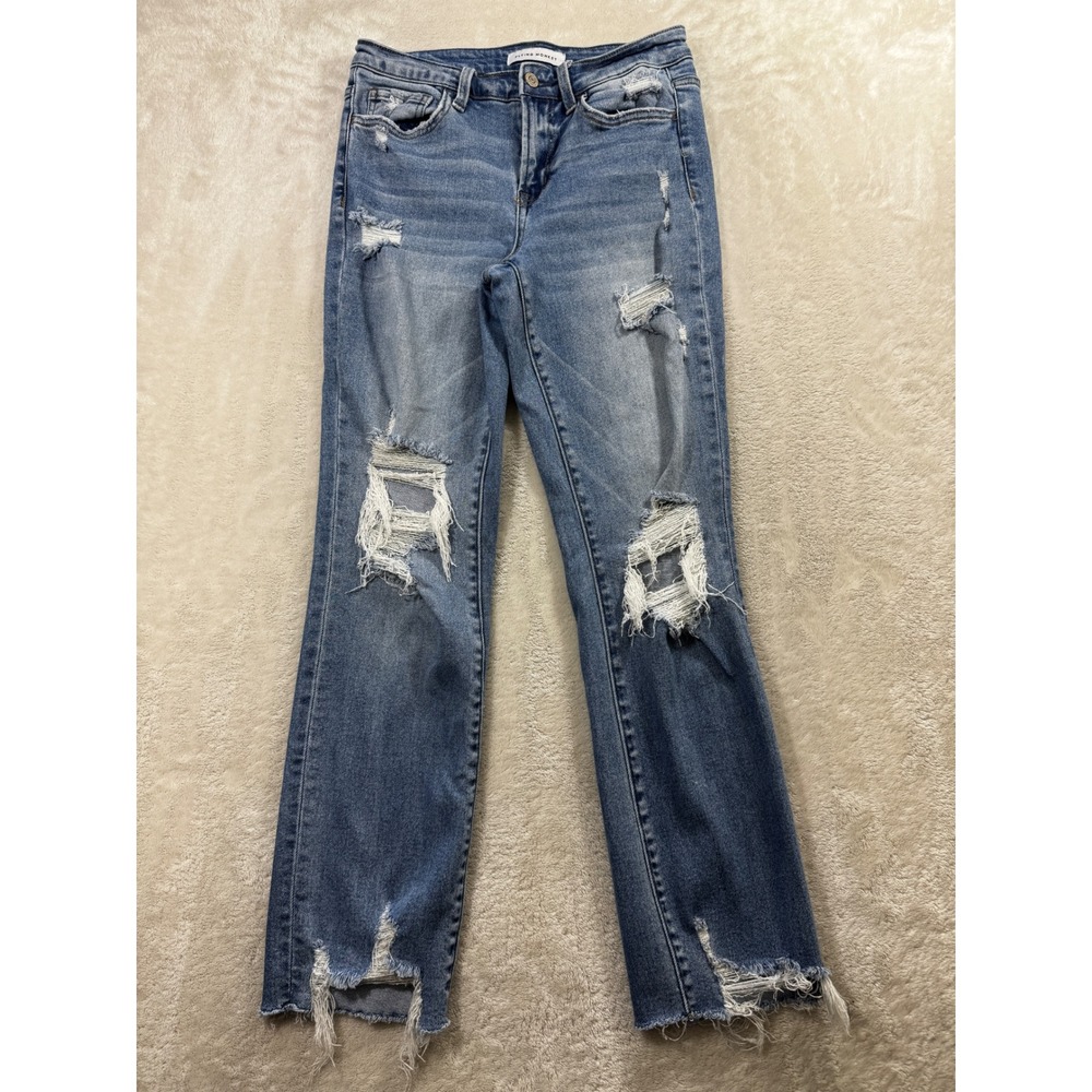 Flying Monkey Womens F4395 Distressed Blue Straight Jeans 27 Meas: 27x27